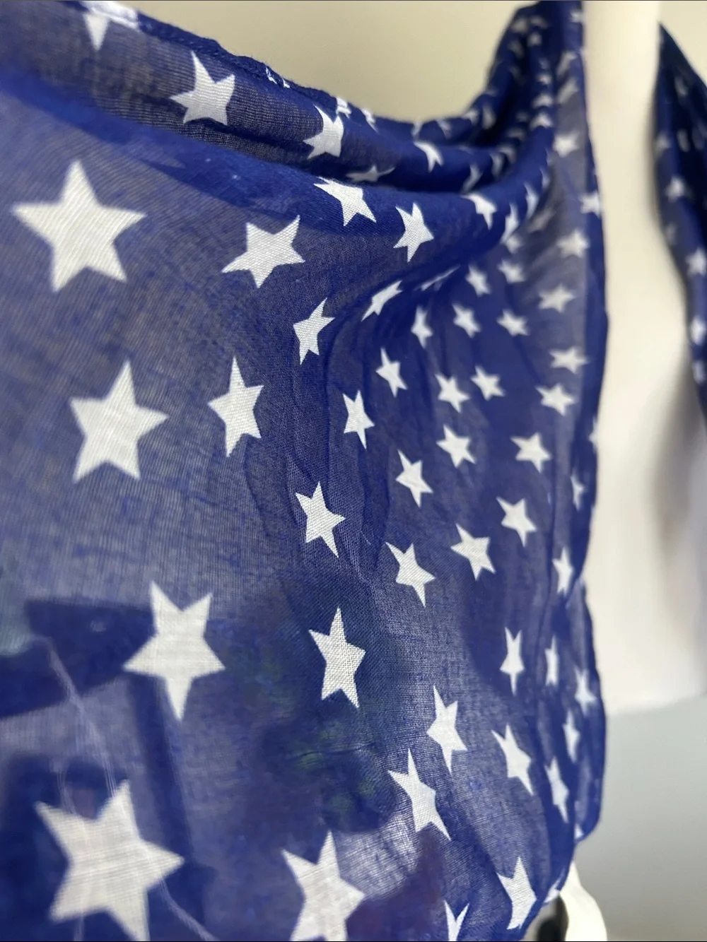 🇺🇸⭐️⭐️⭐️polyester deep Blue white Star Print Lightweight Scarf